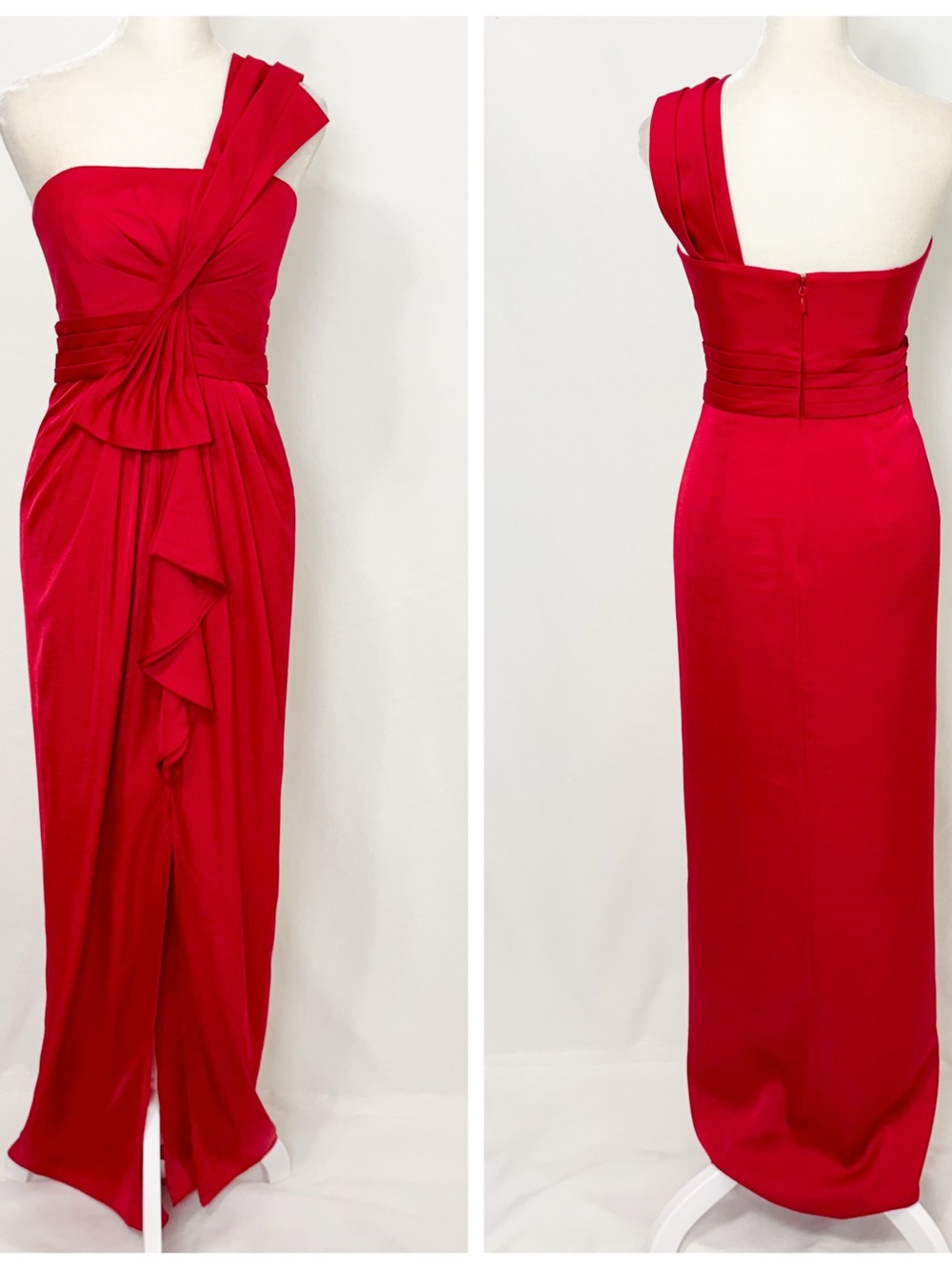 BCBGMaxazria One-Shoulder Red Evening Gown